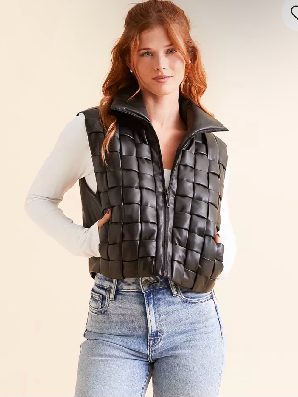 Buckle Black Quilted Faux Leather Puffer Vest